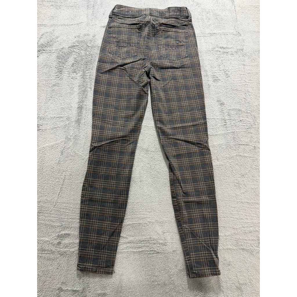 American Eagle 00 Regular Womens Gray Plaid Skinny Jeans Super Stretch Vintage