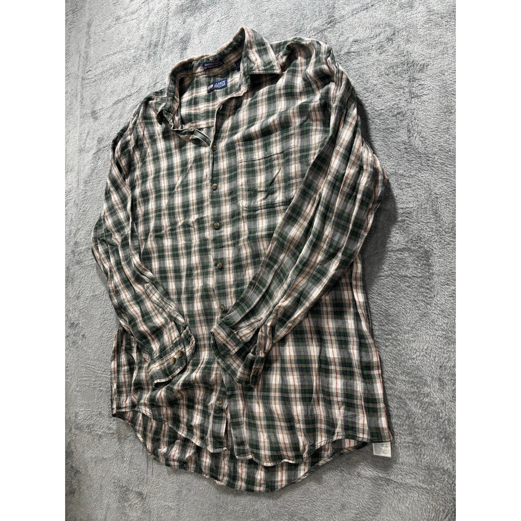 Arrow XLT Green Plaid Flannel Shirt Somerset Twill Long Sleeve Mens