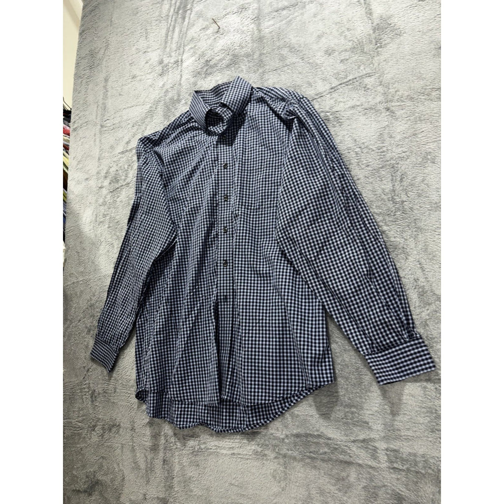 Brooks Brothers Mens L Navy Light Blue Gingham Long Sleeve Button Down Shirt