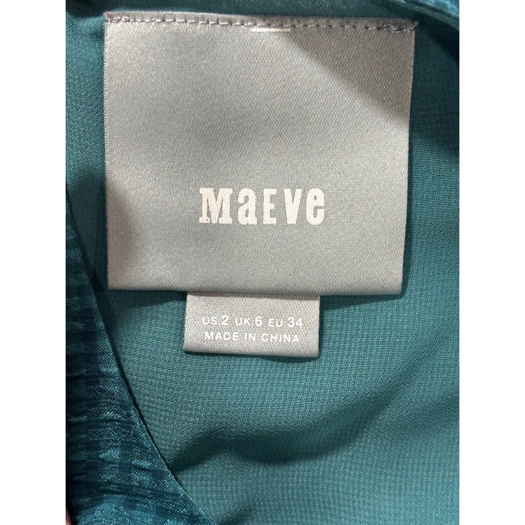 Maeve Womens 2 Teal Cold Shoulder Ruffle Sleeve Blouse