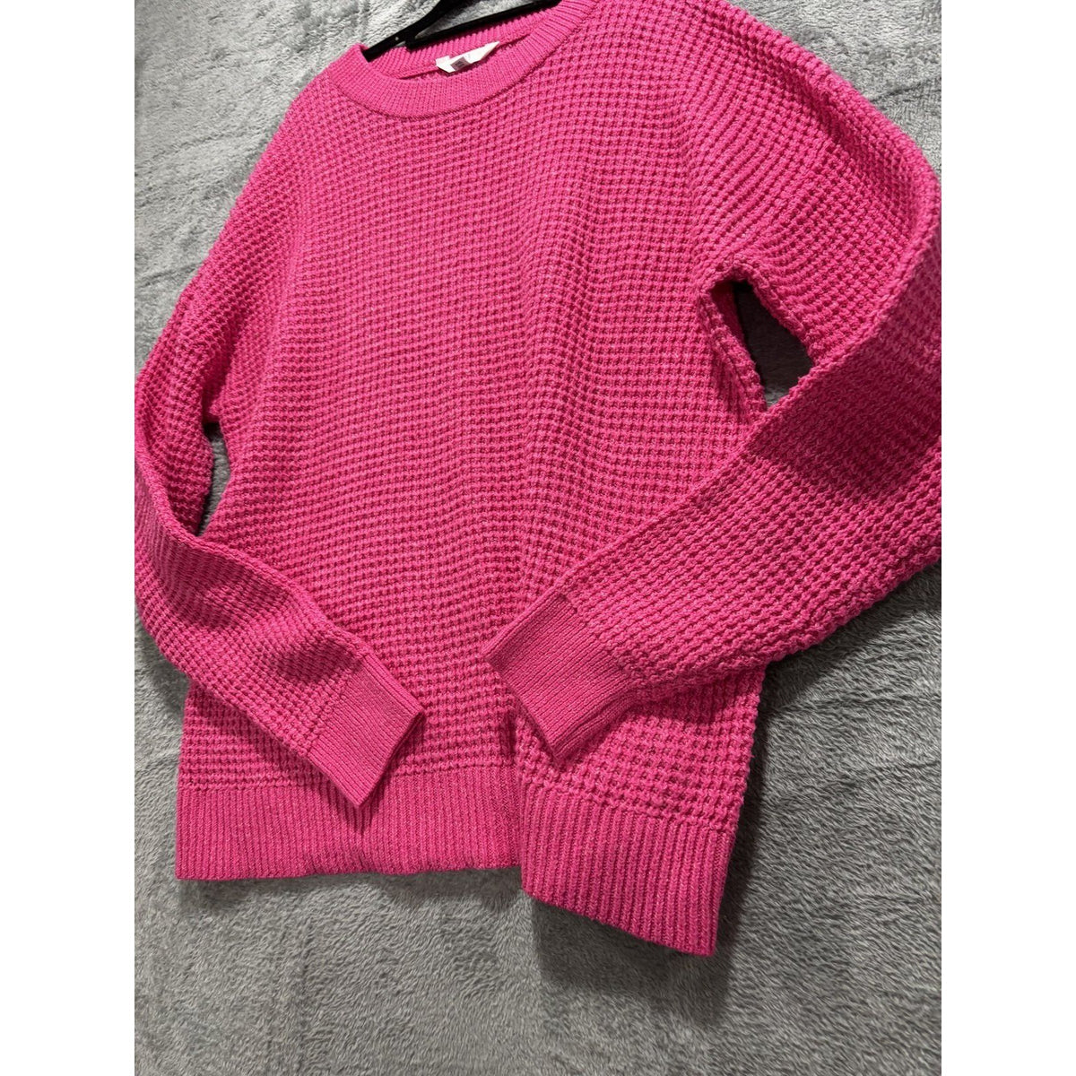 Time and Tru Womens XXL Hot Pink Waffle Knit Crewneck Sweater Cozy Casual