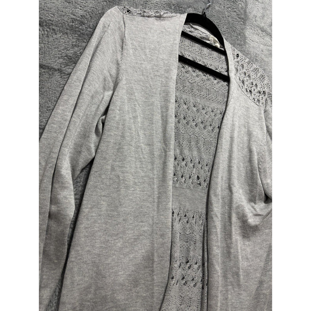 maurices Womens XL Heather Gray Open Front Cardigan Pointelle Knit Casual Cozy