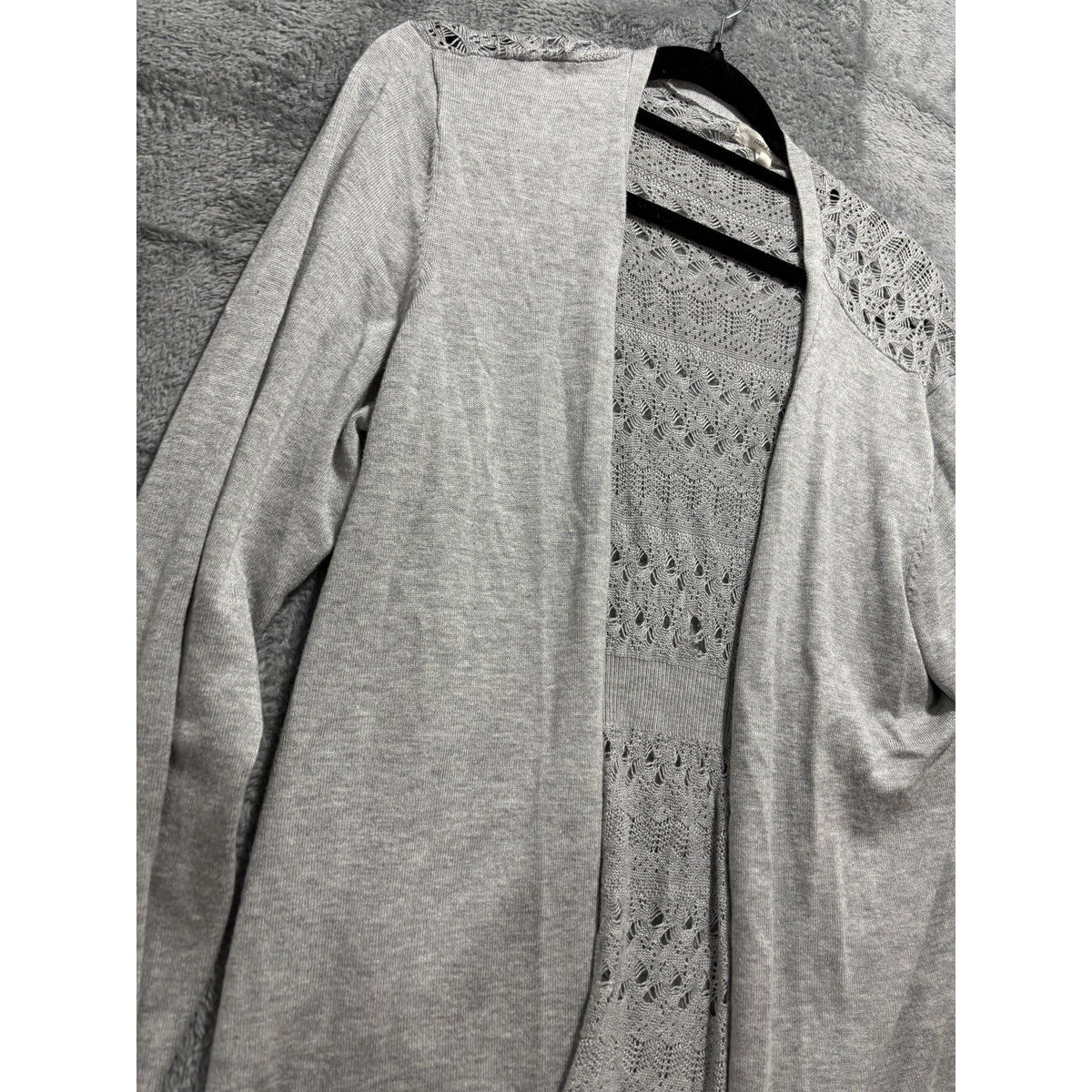 maurices Womens XL Heather Gray Open Front Cardigan Pointelle Knit Casual Cozy