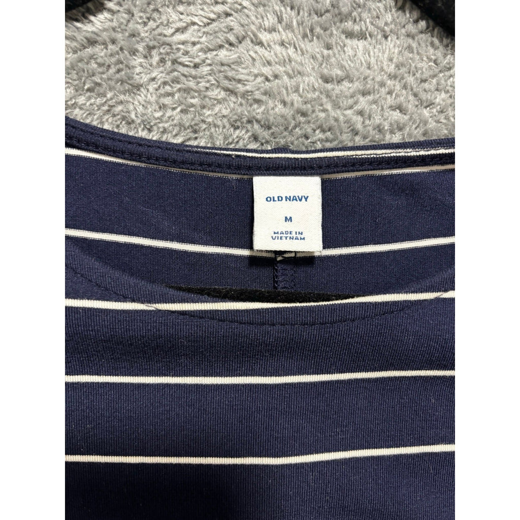 Old Navy M Womens Navy Blue White Striped T-Shirt Dress Casual Coastal Preppy