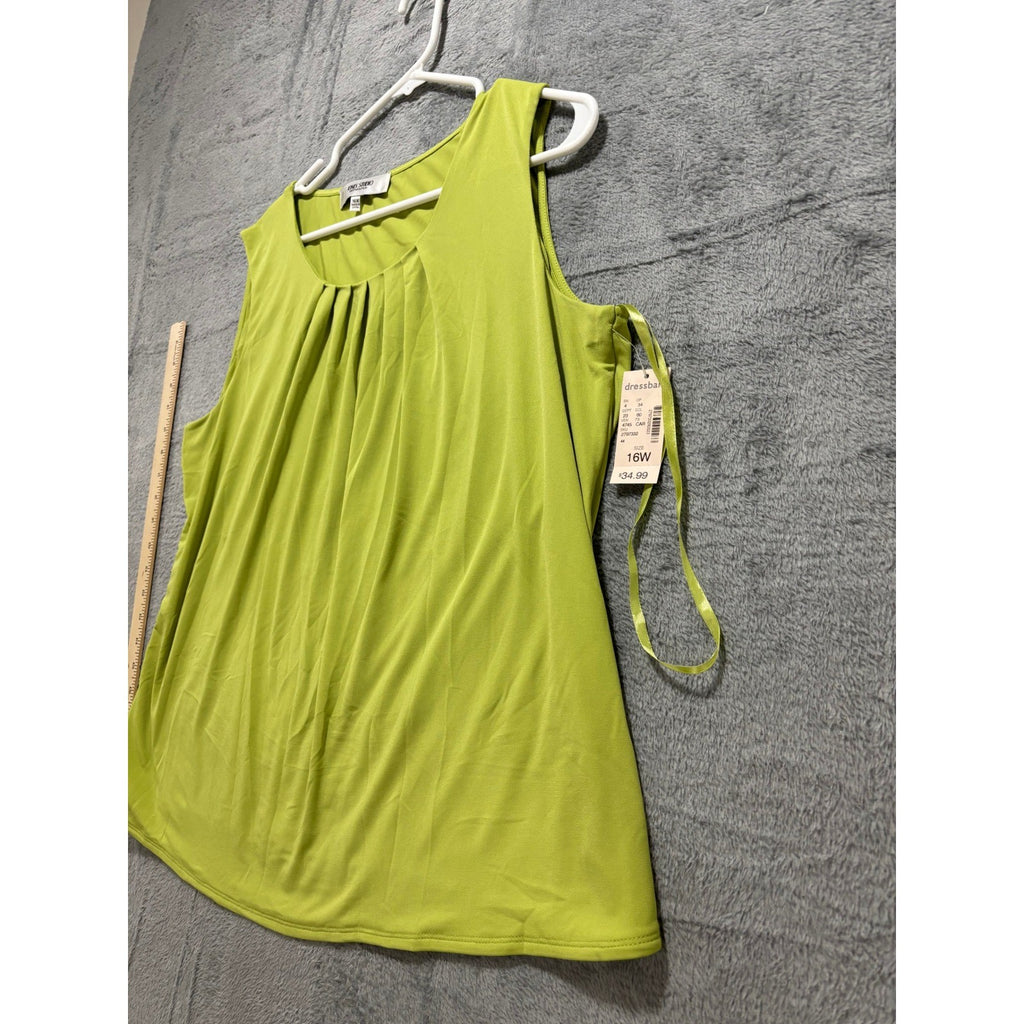 Jones Studio 16W Lime Green Sleeveless Pleated Neck Womens Tank Top Vintage NWT
