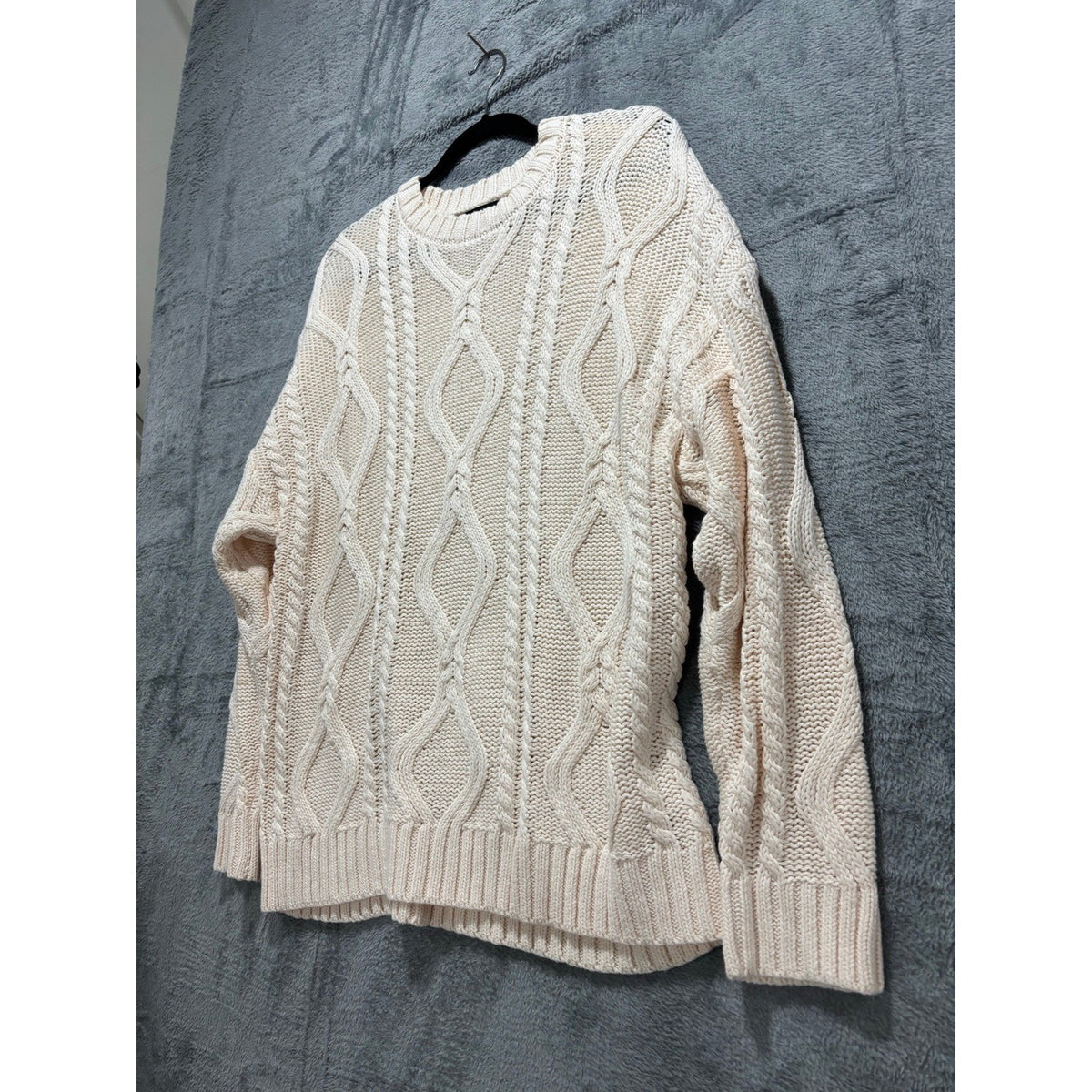 Trendy Queen M Cream Cable Knit Sweater Womens Cozy Casual Boho
