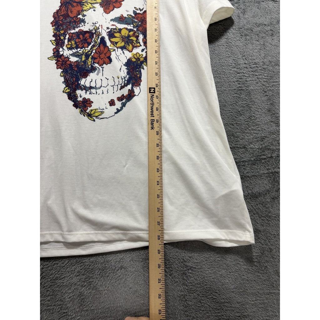 LuLaRoe Women's White Floral Skull Graphic Tee L, photo 4 of 9