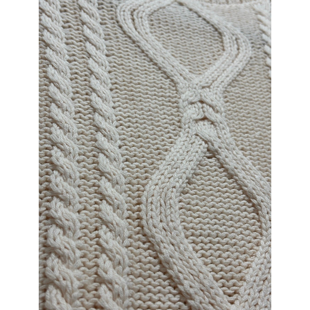 Trendy Queen M Cream Cable Knit Sweater Womens Cozy Casual Boho