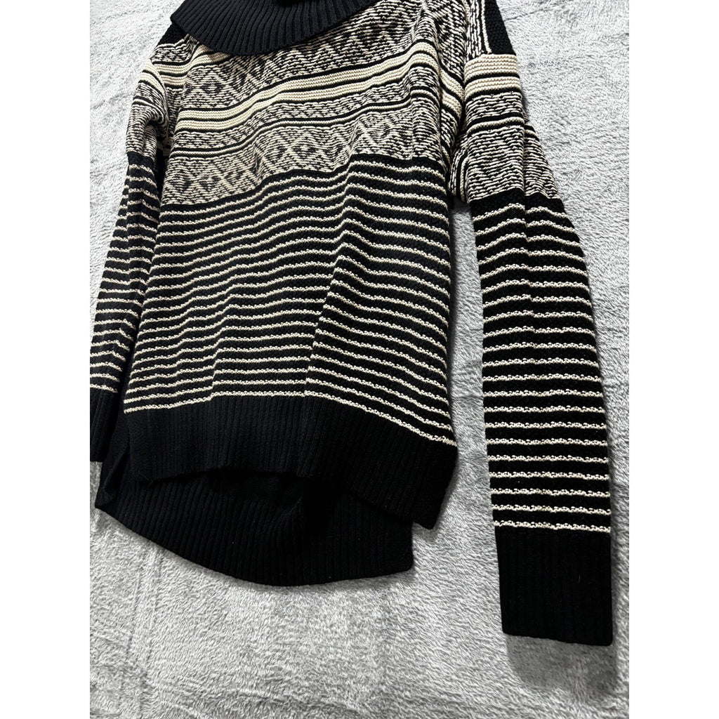 Maurices Womens L Black Tan Fair Isle Cowl Neck Sweater Cozy Casual
