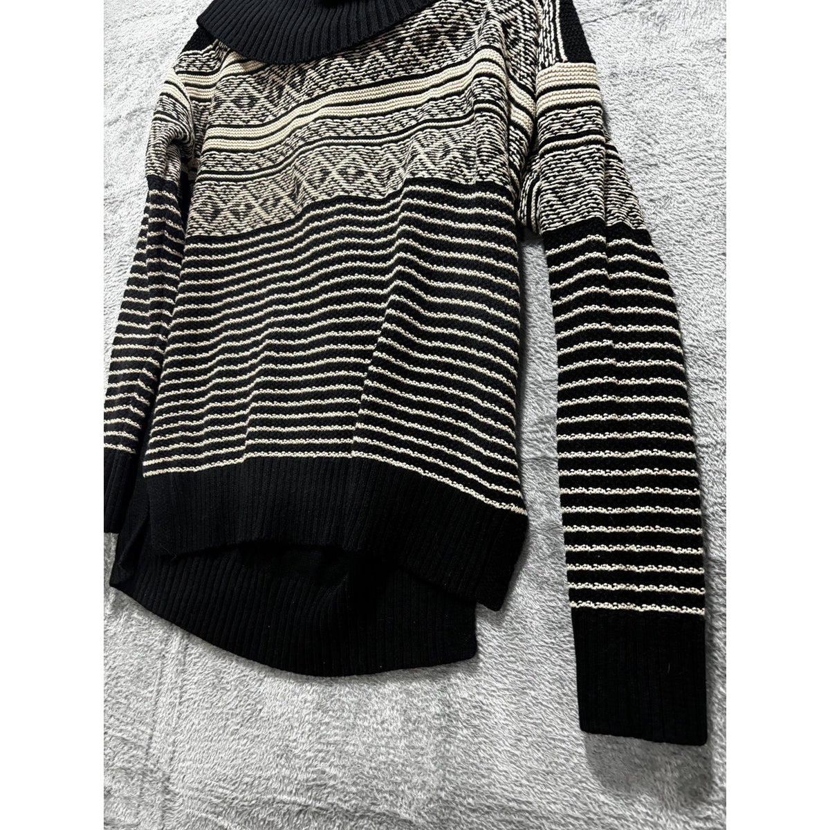 Maurices Womens L Black Tan Fair Isle Cowl Neck Sweater Cozy Casual