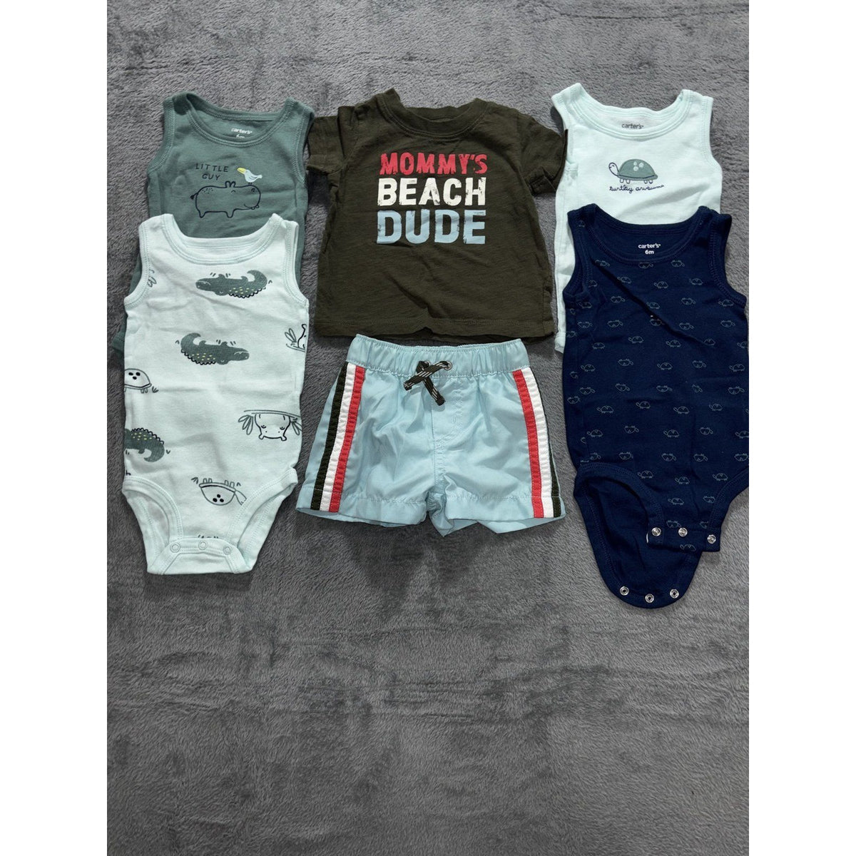Carter's Baby Boy 6M 6 Piece Bundle Tee Shorts Tank Bodysuits Green Blue Navy
