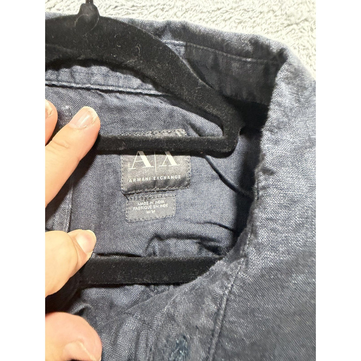 Armani Exchange Mens M Charcoal Gray Linen Button Up Shirt Zip Pockets Casual