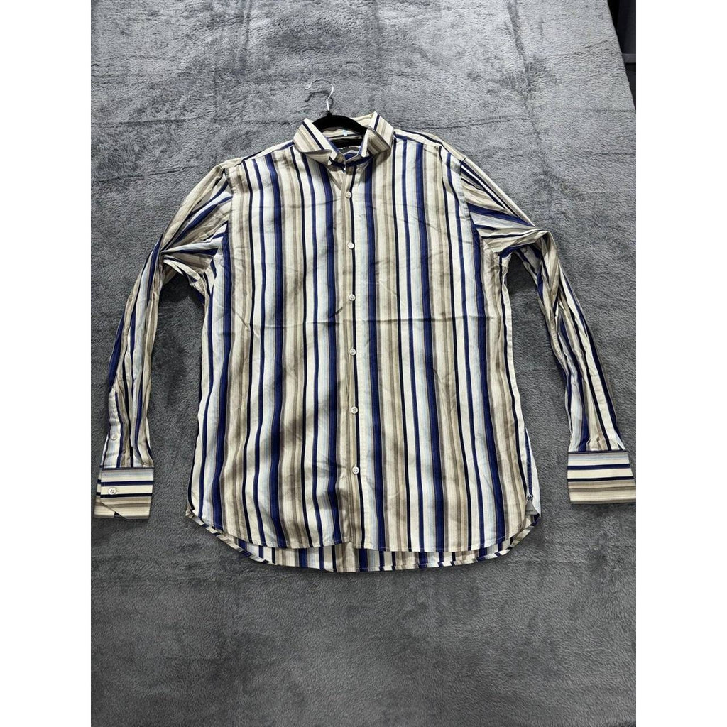 Ted Baker Men's Cream Blue Striped Shirt Size 3
