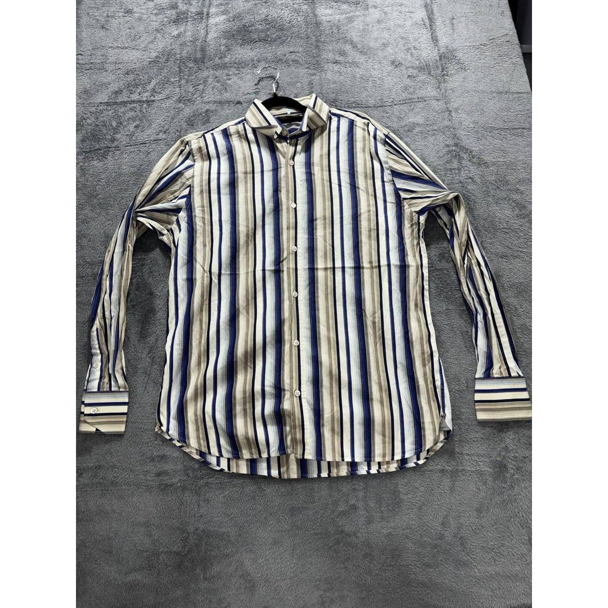 Ted Baker Men's Cream Blue Striped Shirt Size 3