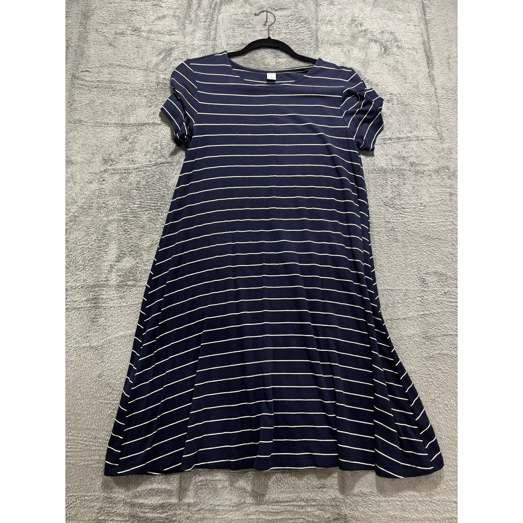 Old Navy M Womens Navy Blue White Striped T-Shirt Dress Casual Coastal Preppy