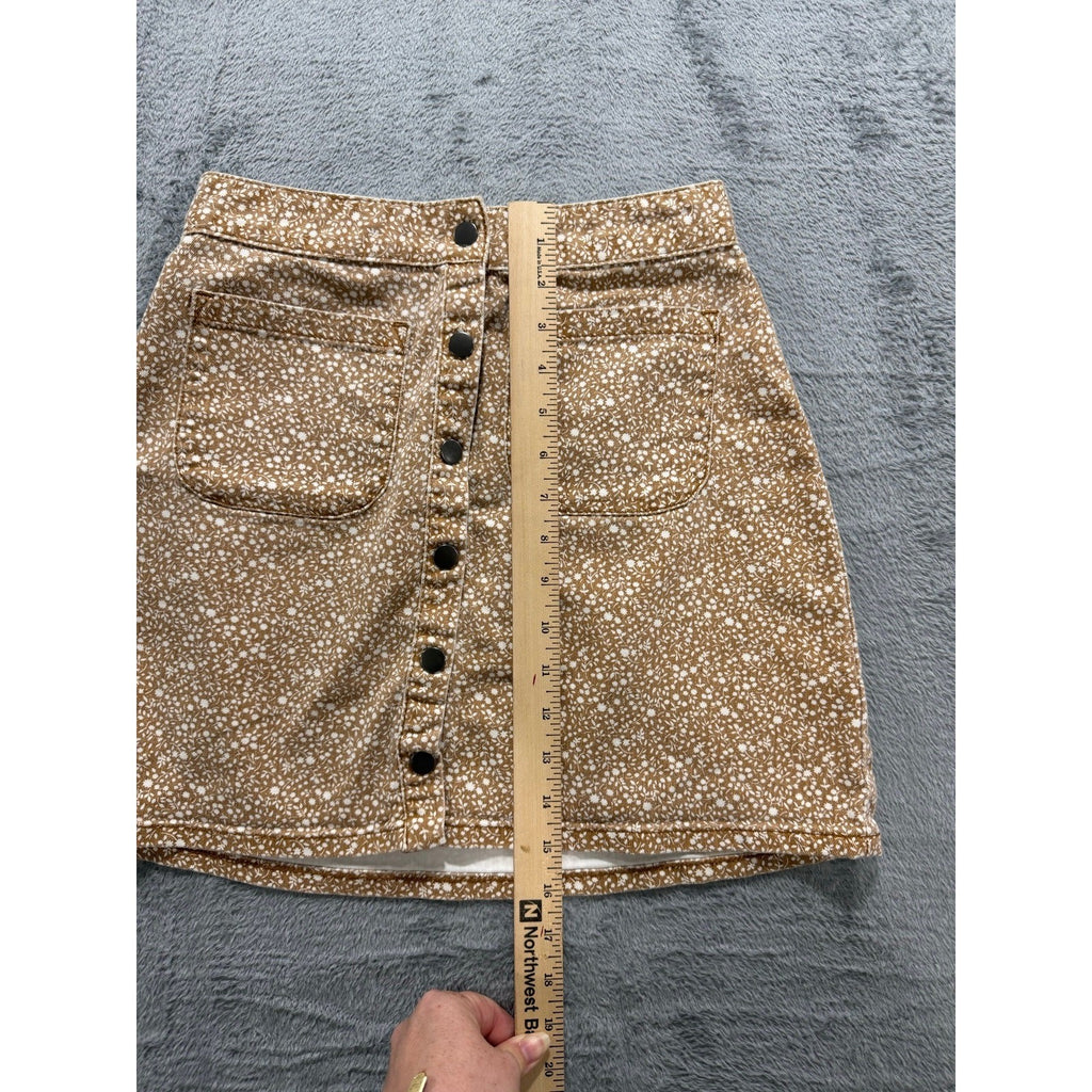 Kimchi Blue 2 Tan White Floral Button Front Mini Skirt Womens Boho Vintage