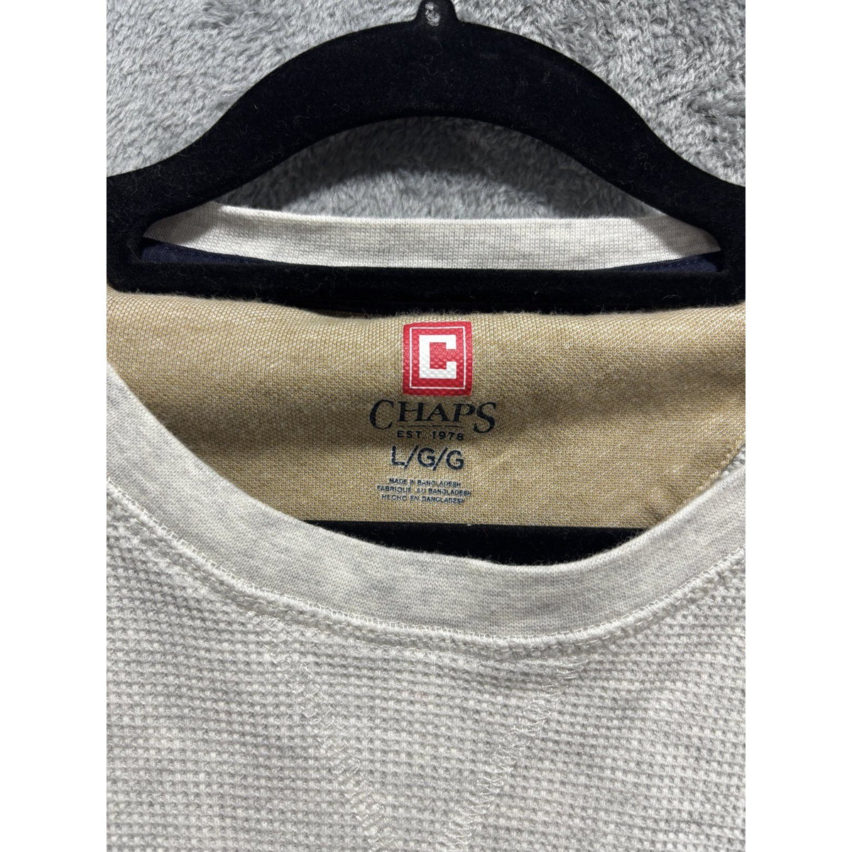 Chaps Mens L Heather Gray Waffle Knit Long Sleeve Thermal Shirt Casual
