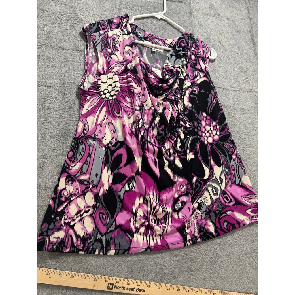 Dressbarn 1X Womens Purple Floral Cowl Neck Sleeveless Blouse Boho Casual NWT