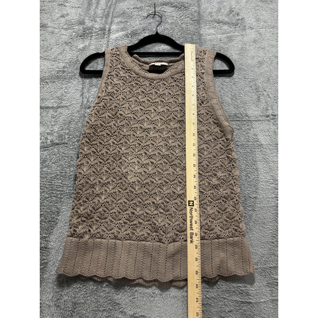 LOFT Outlet Womens L Taupe Openwork Knit Sleeveless Top Casual Boho