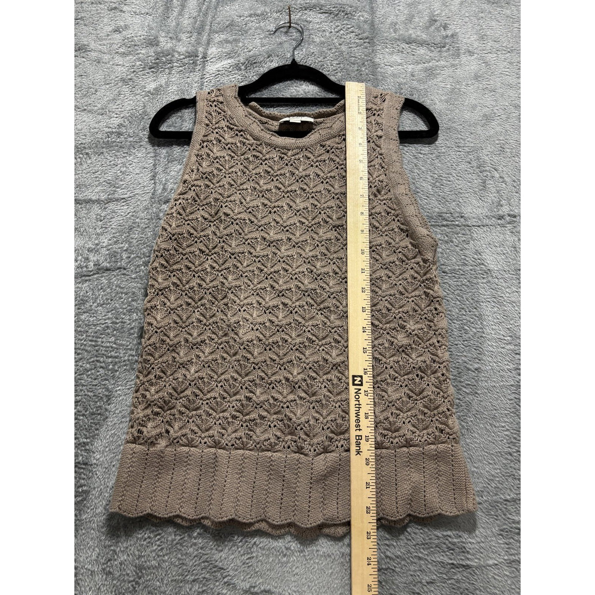 LOFT Outlet Womens L Taupe Openwork Knit Sleeveless Top Casual Boho