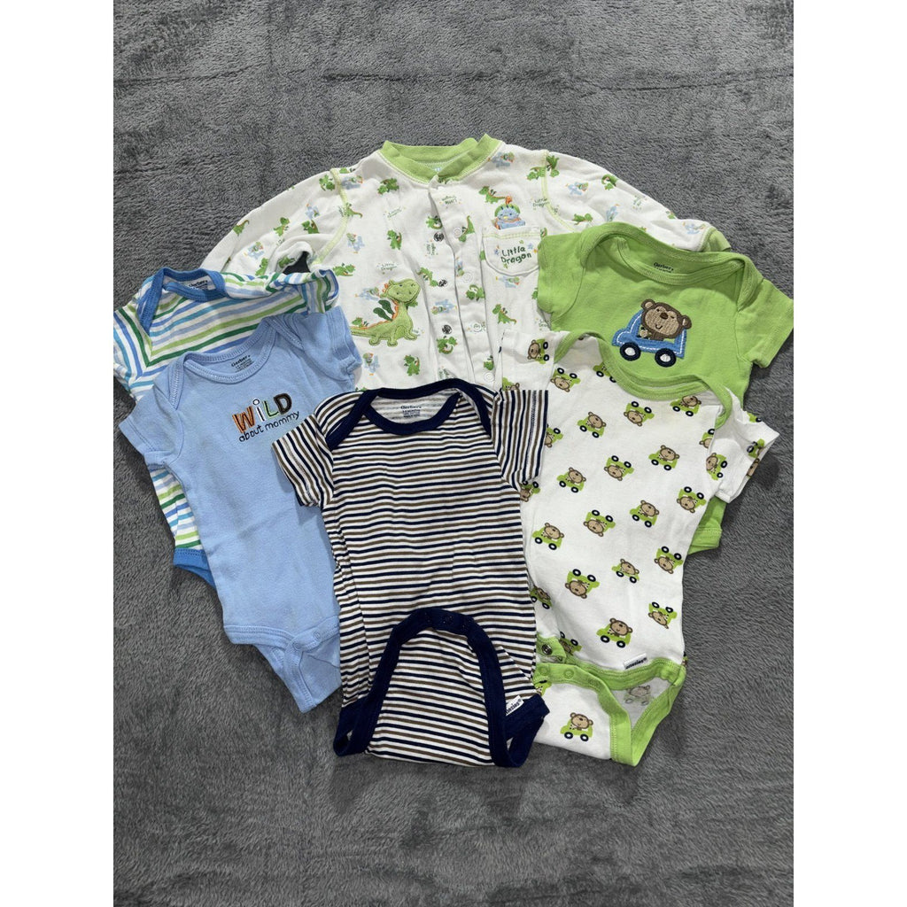 Gerber Baby Boy 3-9M 6 Piece Bundle Sleeper Bodysuits Green Blue Navy