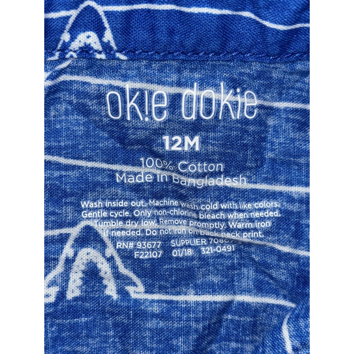Carter's Okie Dokie 12M Baby 6 Piece Bundle Shark Shirt Tee Tank Shorts Blue