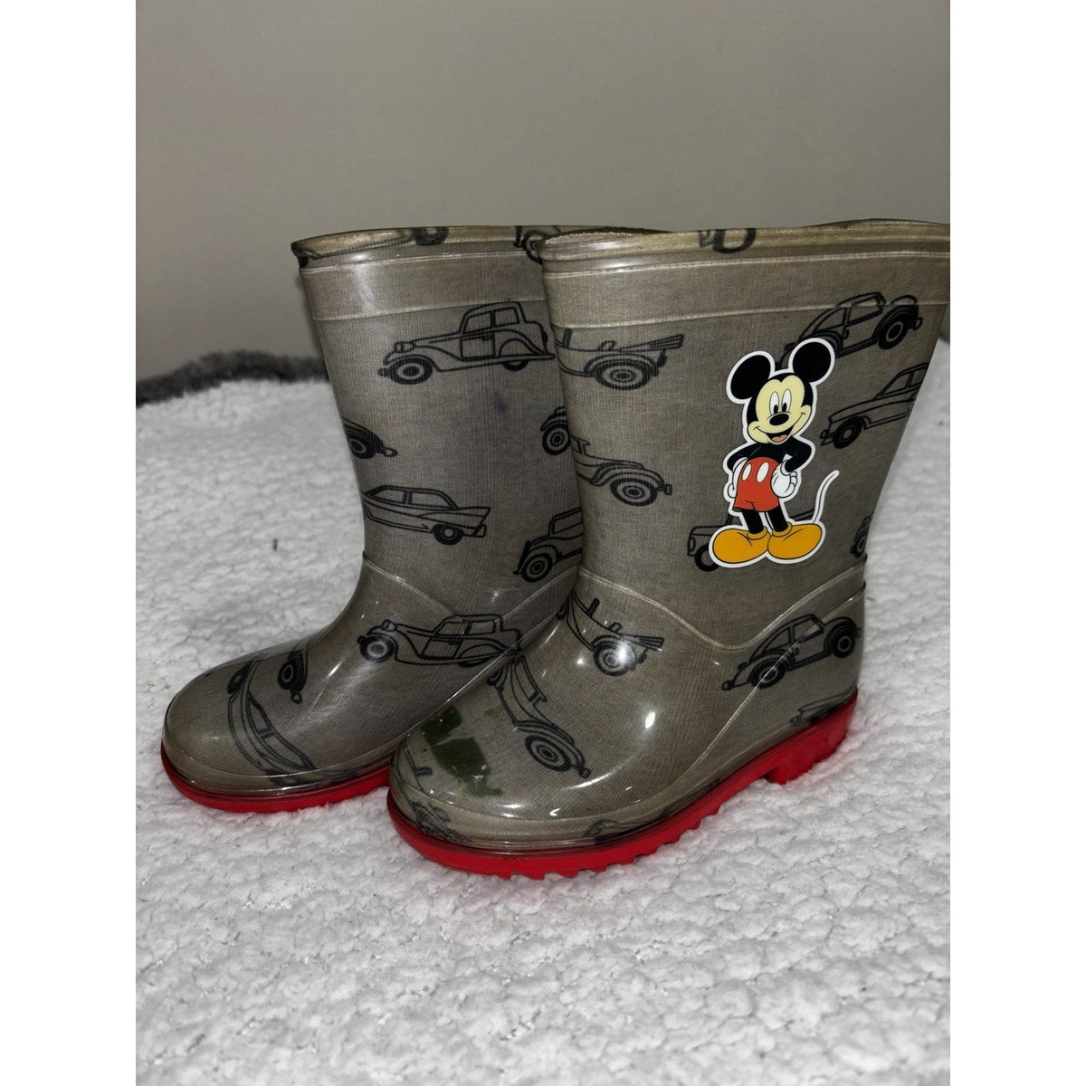Disney Mickey Mouse Toddler 3T Clear Rain Coat and Size 7 Rain Boots Set