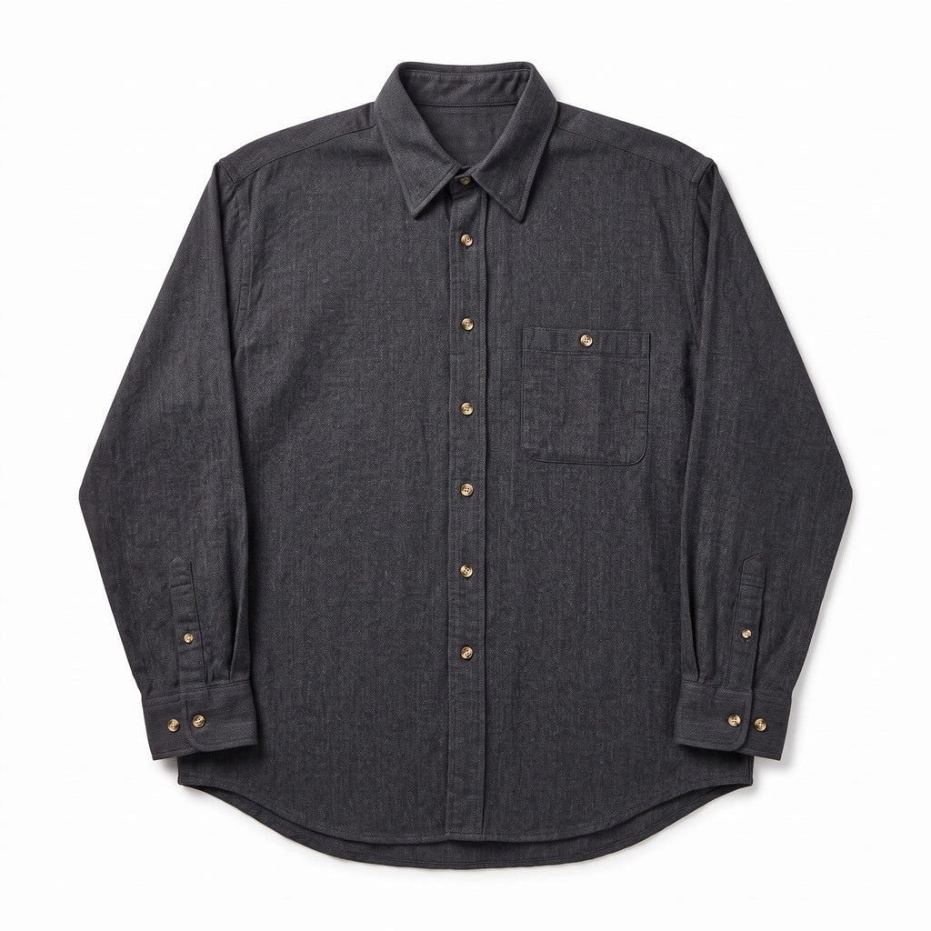 Bill Blass XL Charcoal Grey Herringbone Flannel Button Up Shirt Mens