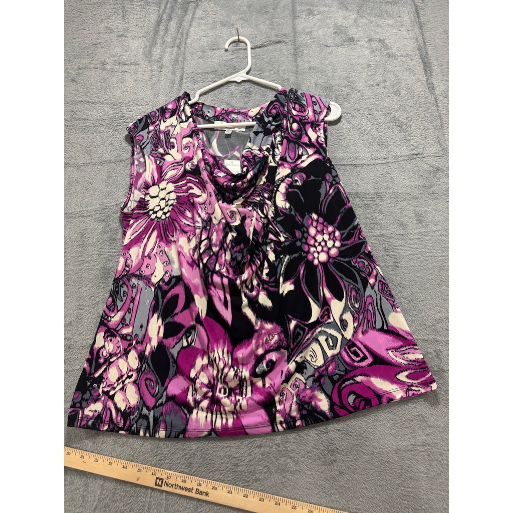 Dressbarn 1X Womens Purple Floral Cowl Neck Sleeveless Blouse Boho Casual NWT