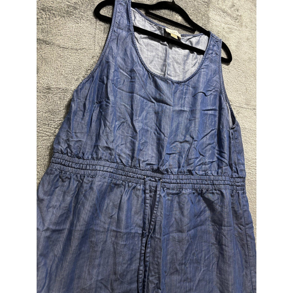 LOFT Womens XL Blue Chambray Sleeveless Drawstring Waist Dress Casual Coastal