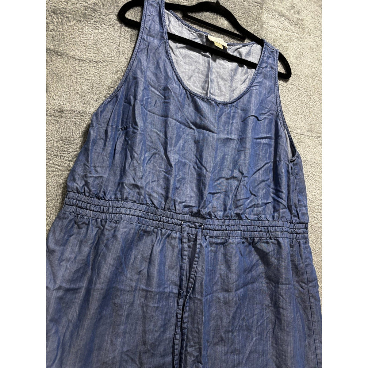 LOFT Womens XL Blue Chambray Sleeveless Drawstring Waist Dress Casual Coastal