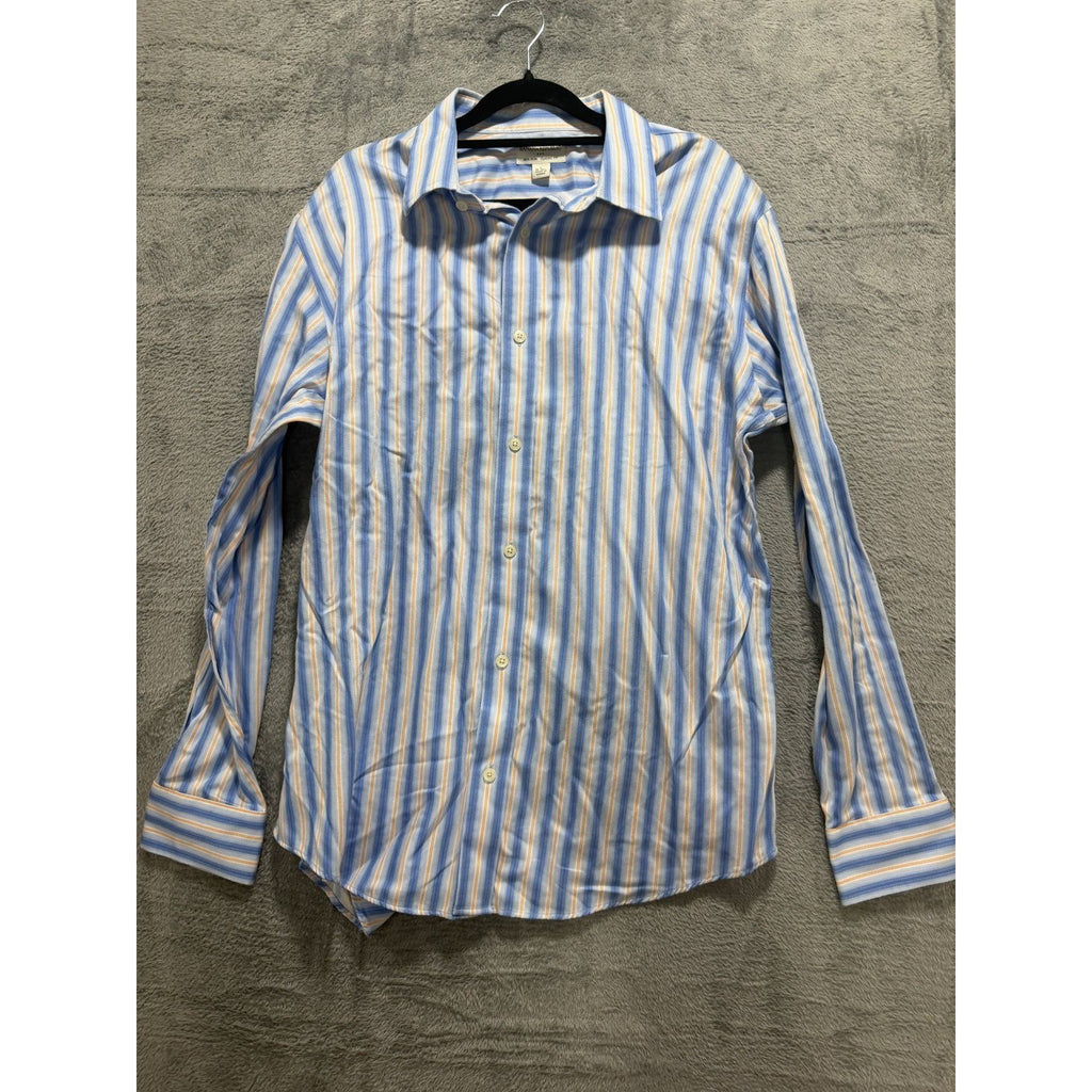 Banana Republic Mens L 16-16½ Blue Striped Non Iron Dress Shirt Classic Fit