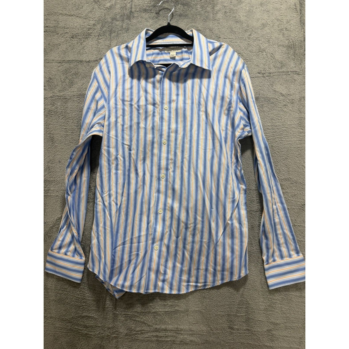 Banana Republic Mens L 16-16½ Blue Striped Non Iron Dress Shirt Classic Fit
