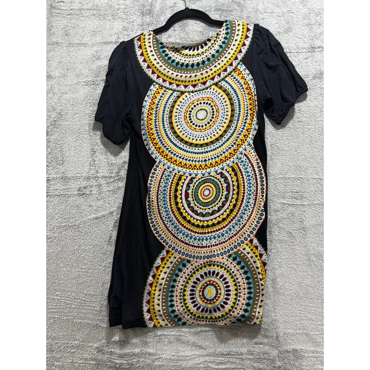 Cha Cha Vente Womens S Black Geometric Mandala Print Boho Festival Mini Dress