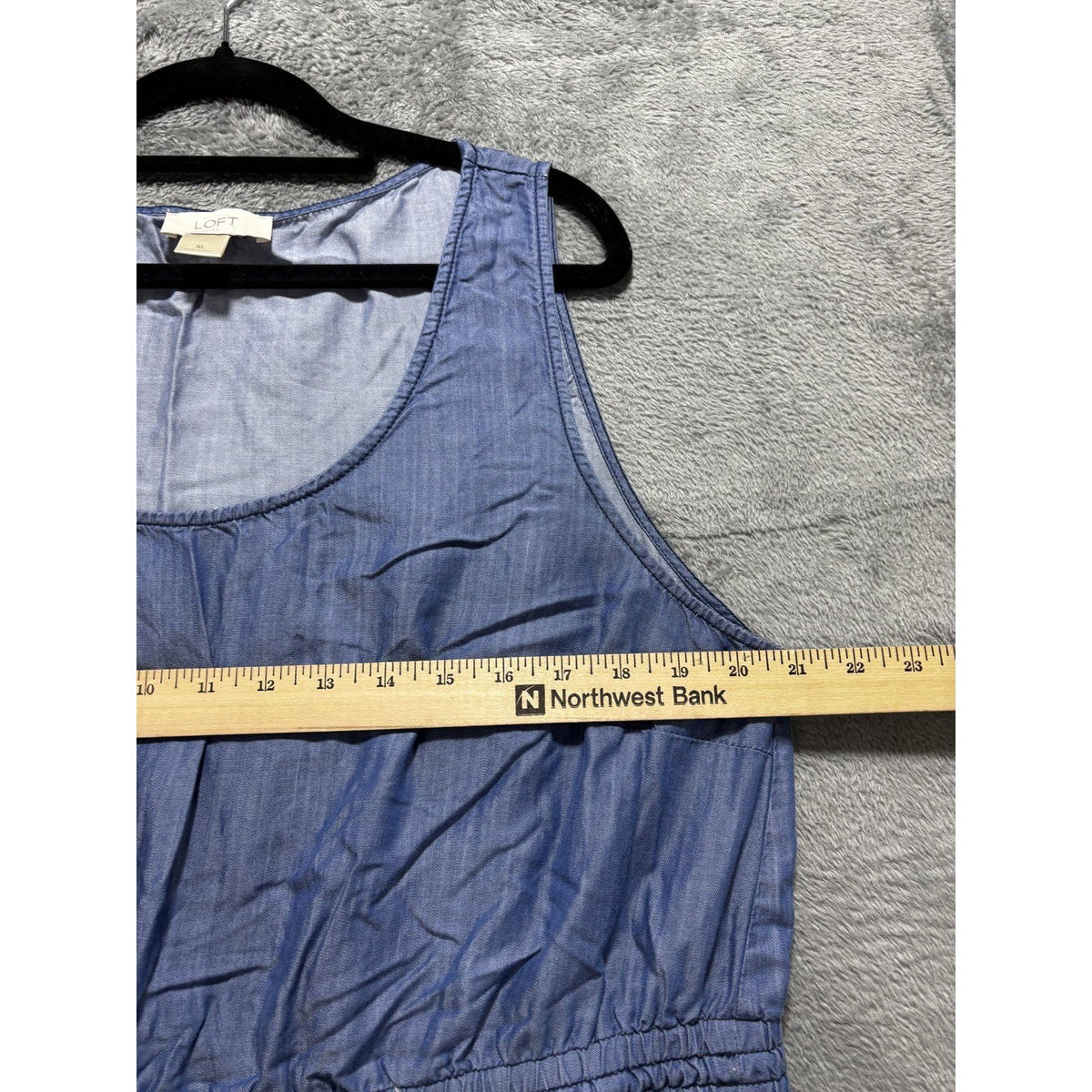 LOFT Womens XL Blue Chambray Sleeveless Drawstring Waist Dress Casual Coastal