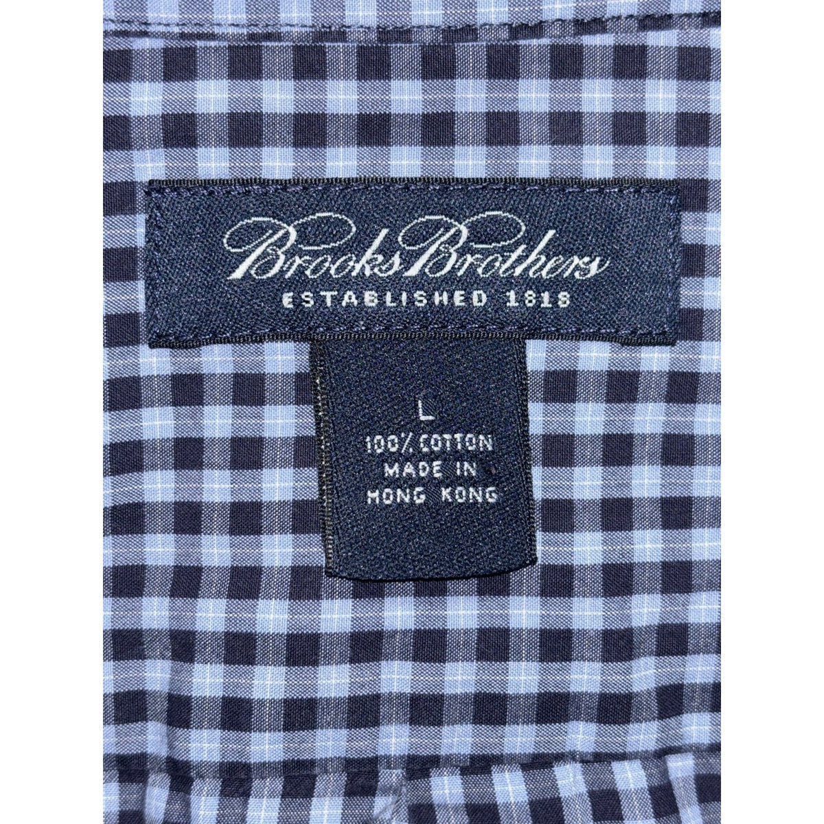 Brooks Brothers Mens L Navy Light Blue Gingham Long Sleeve Button Down Shirt