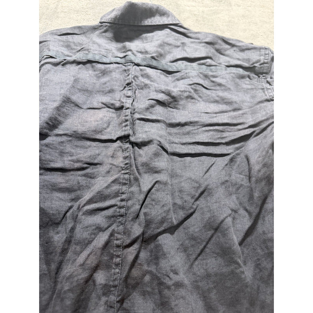 Armani Exchange Mens M Charcoal Gray Linen Button Up Shirt Zip Pockets Casual