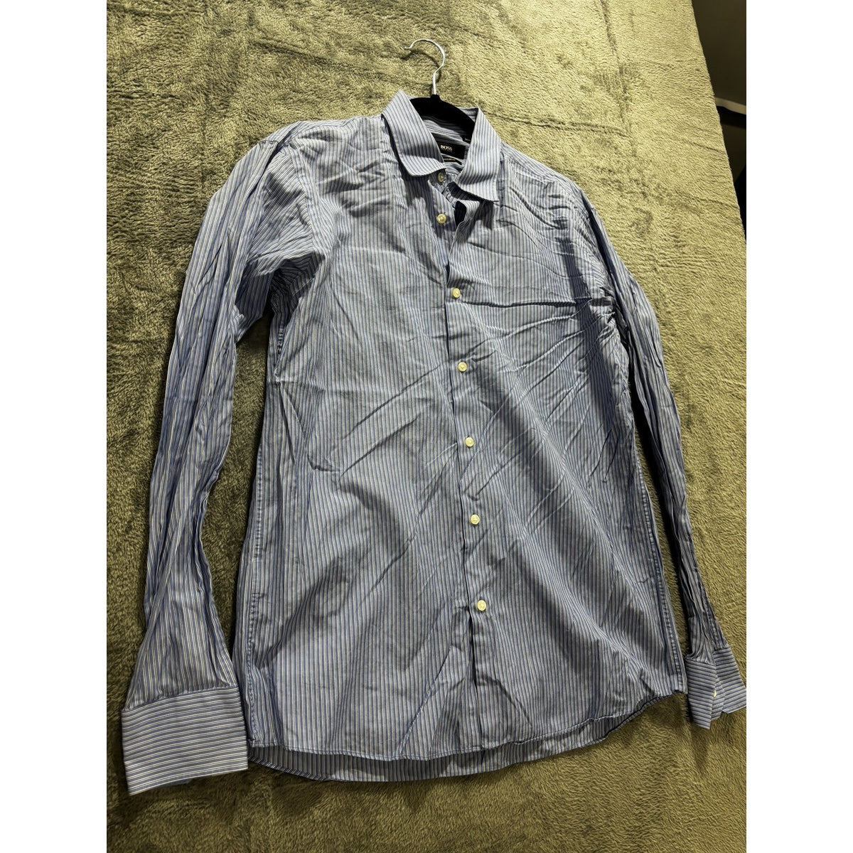 Hugo Boss Mens 15 1/2 34/35 Blue Stripe Long Sleeve Button Up Dress Shirt