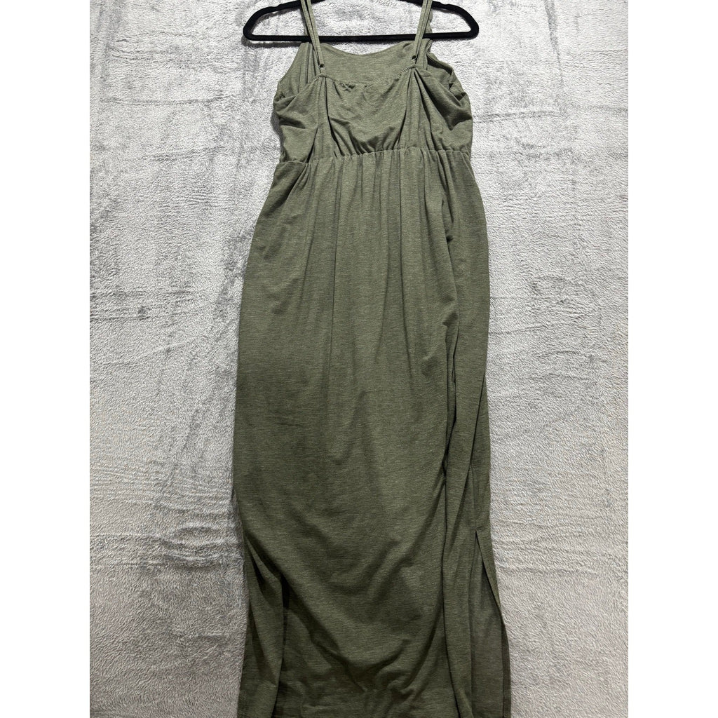 Old Navy M Olive Green Womens Cami Maxi Dress Boho Casual Sleeveless Side Slits