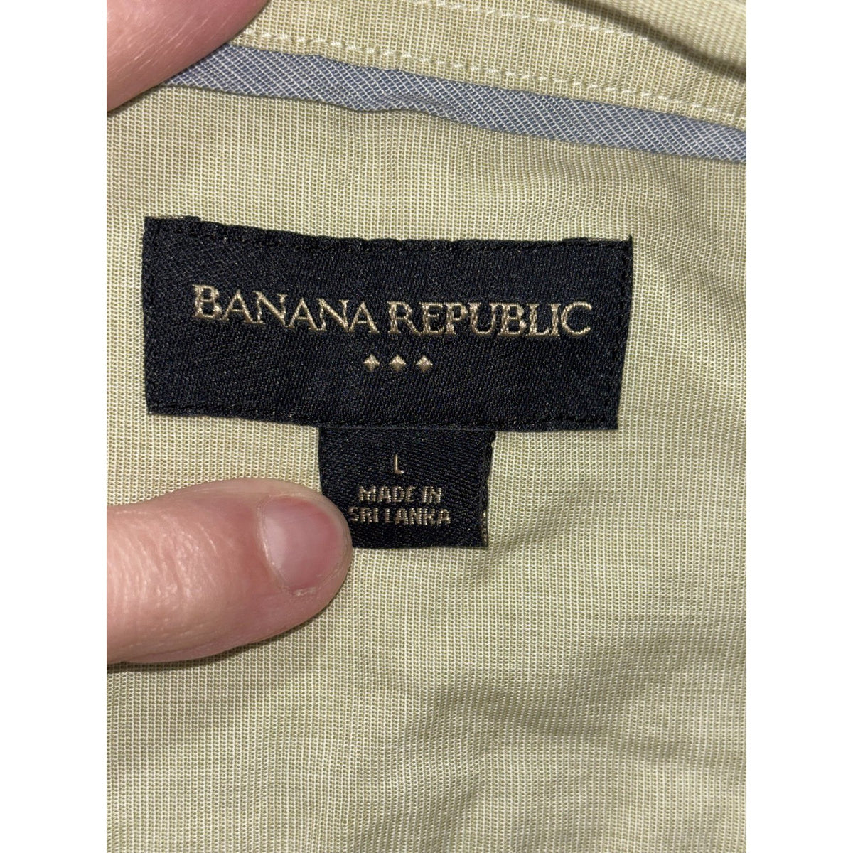 Banana Republic Mens L Khaki Green Long Sleeve Button Up Dress Shirt Casual