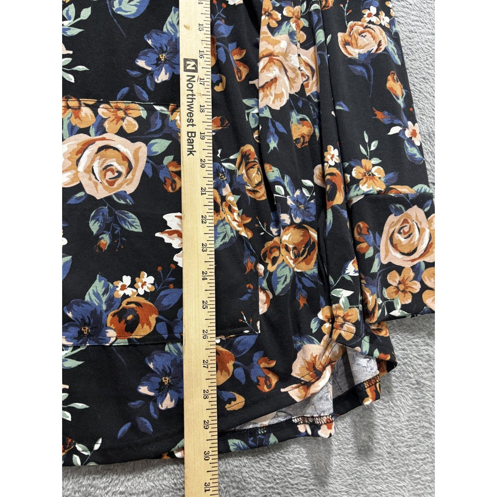 LuLaRoe Womens L Black Floral Cowl Neck Long Sleeve Tunic Top Casual Boho