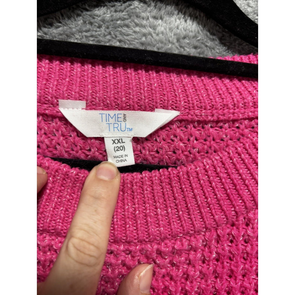 Time and Tru Womens XXL Hot Pink Waffle Knit Crewneck Sweater Cozy Casual