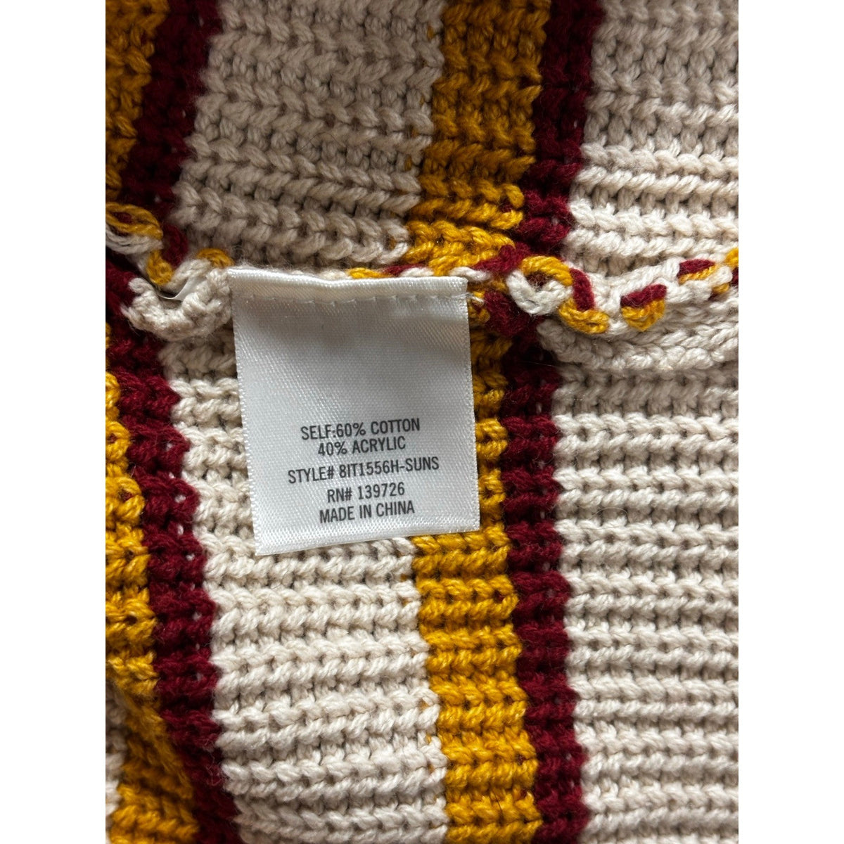 Alya Womens S Cream Mustard Burgundy Striped Ribbed Pullover Sweater
