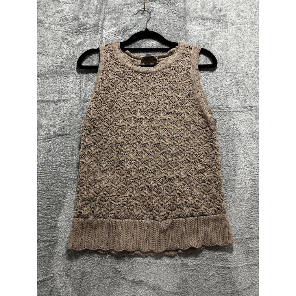 LOFT Outlet Womens L Taupe Openwork Knit Sleeveless Top Casual Boho