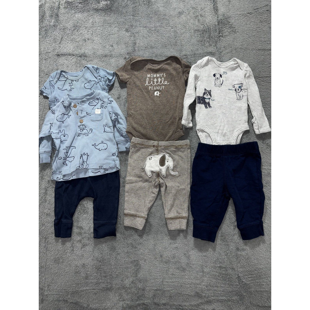 Carter's Baby Boy 3M 7 Piece Bundle Bodysuits Henley Pants Blue Brown Navy