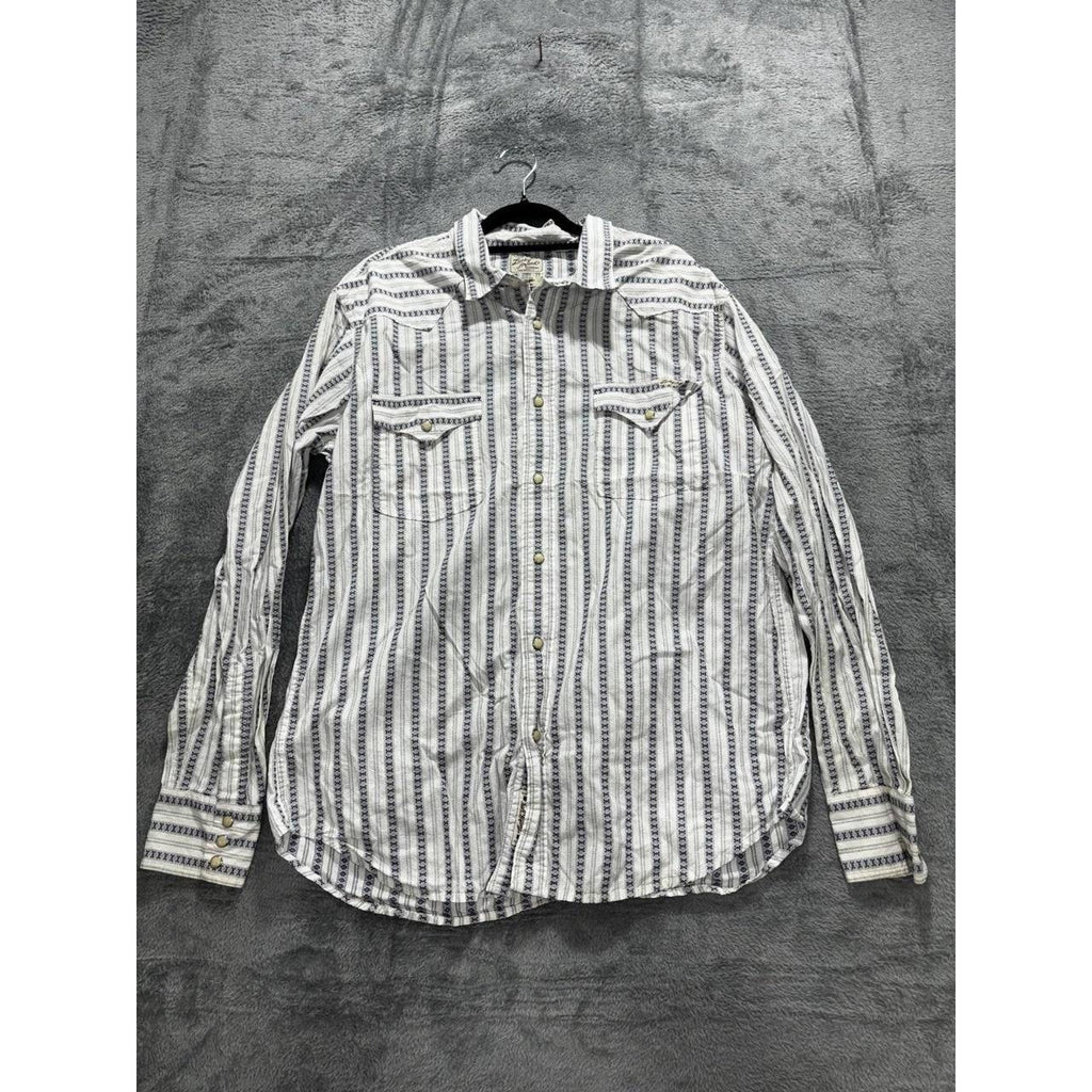 Lucky Brand Men's White Navy Stripe Western Shirt L