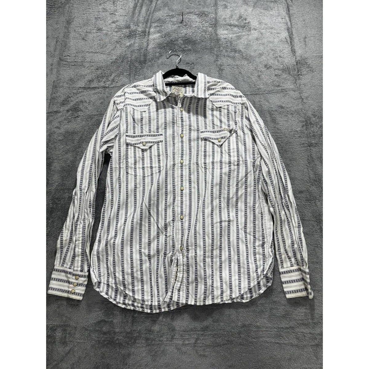 Lucky Brand Men's White Navy Stripe Western Shirt L