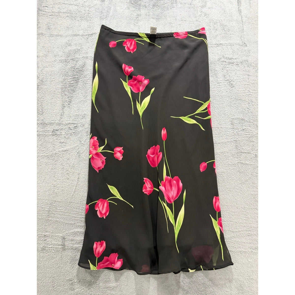 Studio I Womens 6 Black Floral Tulip Top Midi Skirt Set Vintage Boho 2pc