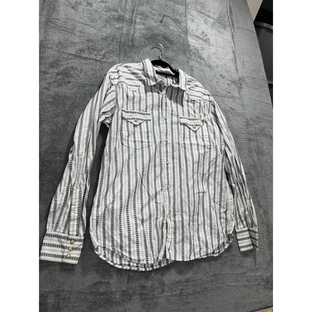 Lucky Brand Men's White Navy Stripe Western Shirt L, photo 3 of 9