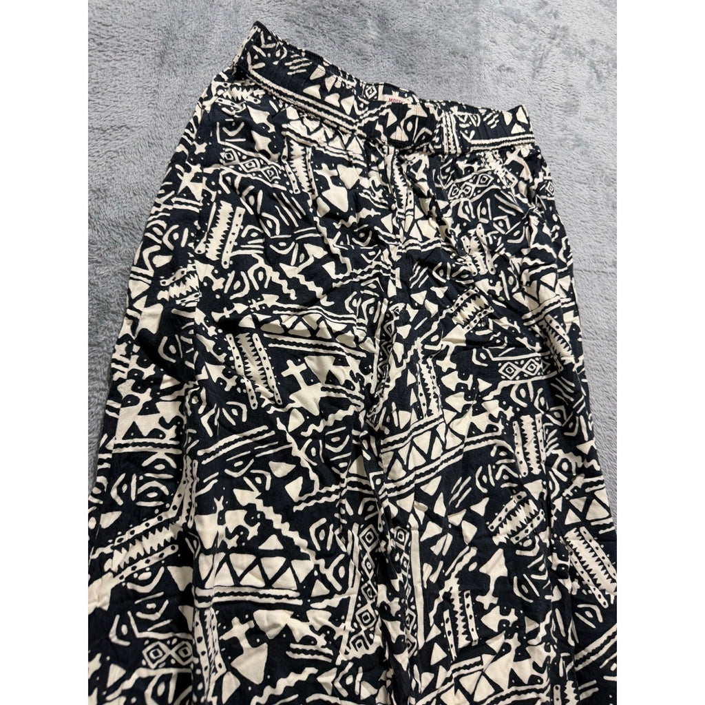 Mossimo Supply Co S/P Womens Black Cream Printed Wide Leg Pants Boho Casual